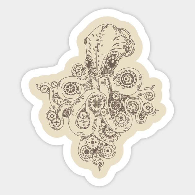 Steampunk Mechanical Octopus Sticker by Digster